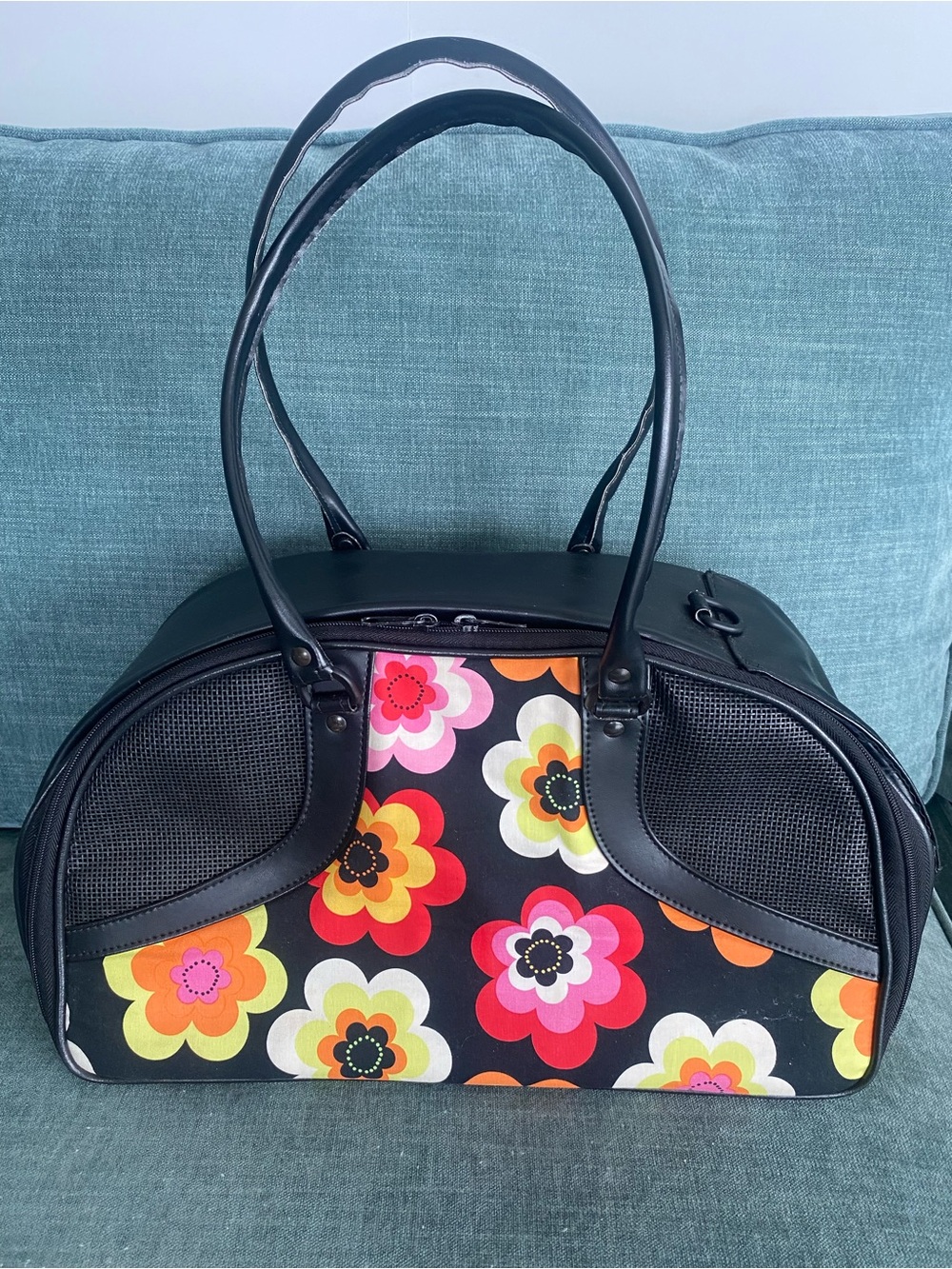 EUC Pet Carrier by Roxy-Black Floral Dome Tote Bag with Multicolor Flower Print